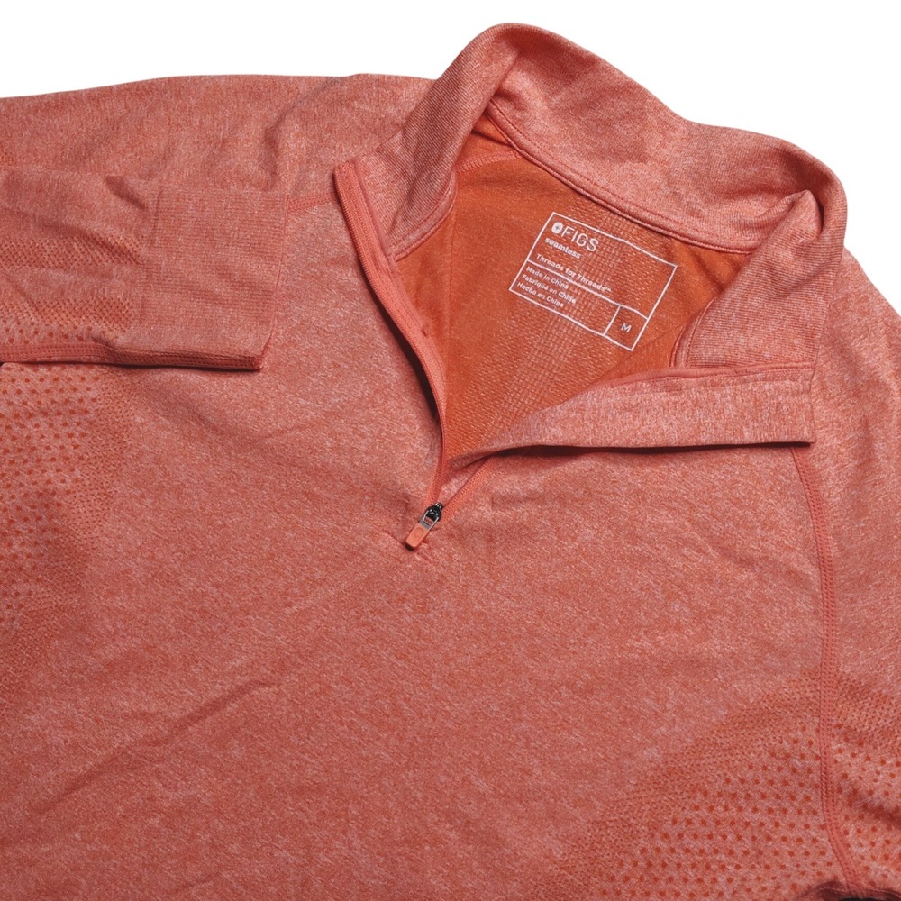 FIGS Salta Seamless 1/4 Zip Long Sleeve Underscrub Top Womens Medium Orange